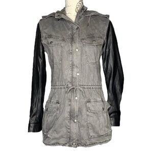 Aritzia talula trooper jacket faux leather sleeves gray womens xxs utility cargo